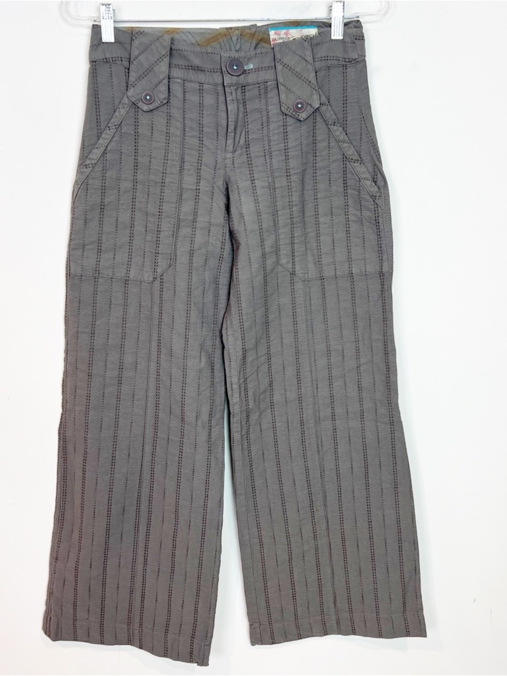 BURNING TORCH BROWN WIDE LEG EMBROIDERED PINSTRIPE PANTS SZ 6